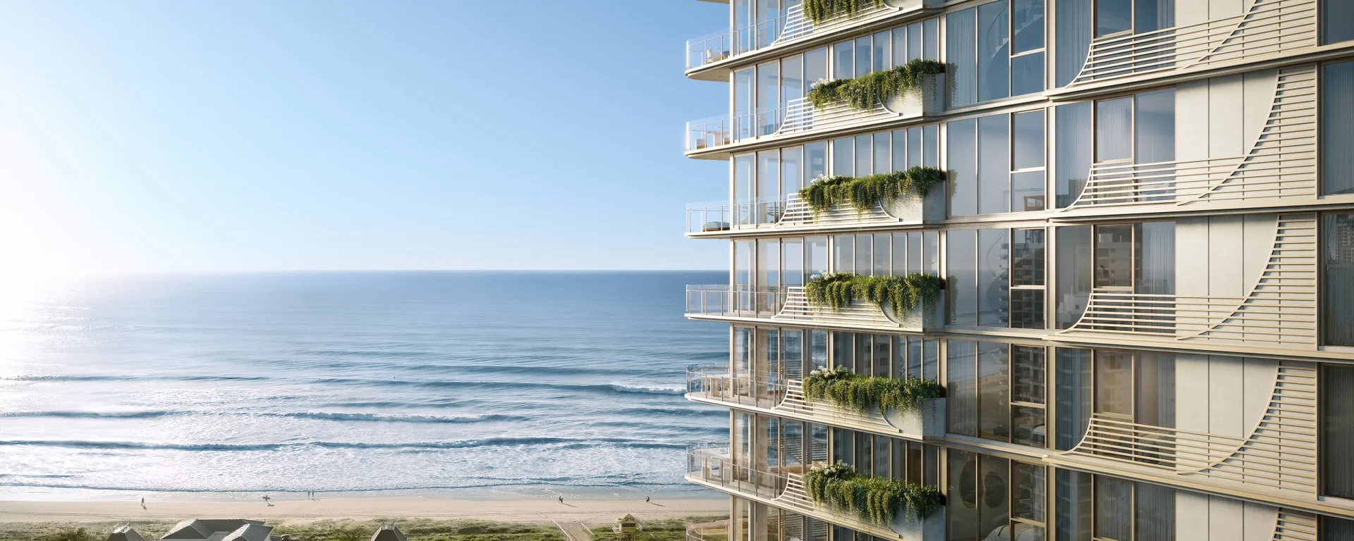 Balconies of a Gold Coast residence opening onto the beach and open ocean